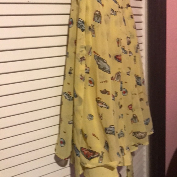 Retro Mod car print UK dress in lemon yellow - Picture 8 of 9